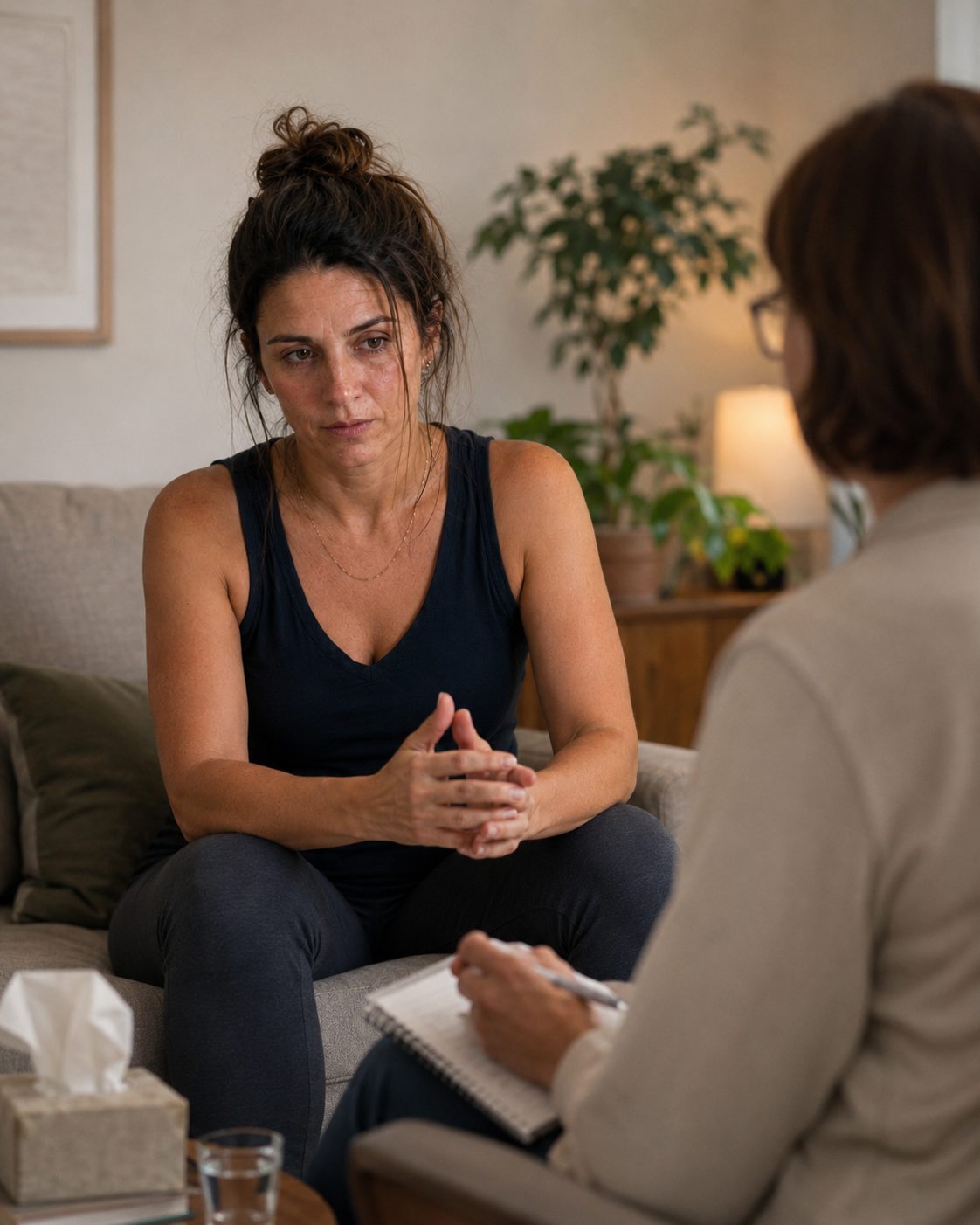 Mulher em consulta de cuidado com a própria saúde.